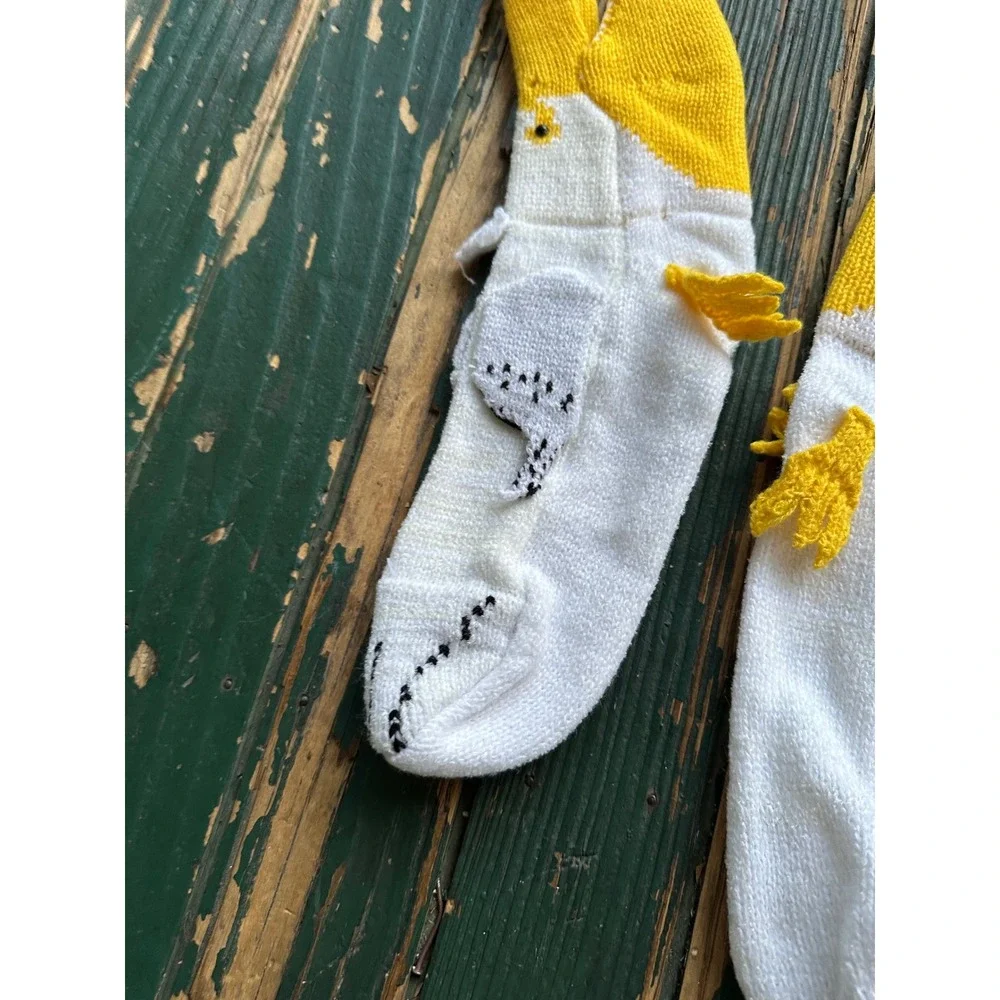 Novelty Cockatiel Bird Knit Socks White Yellow 3D Wing Crest Animal‎ Crew Socks